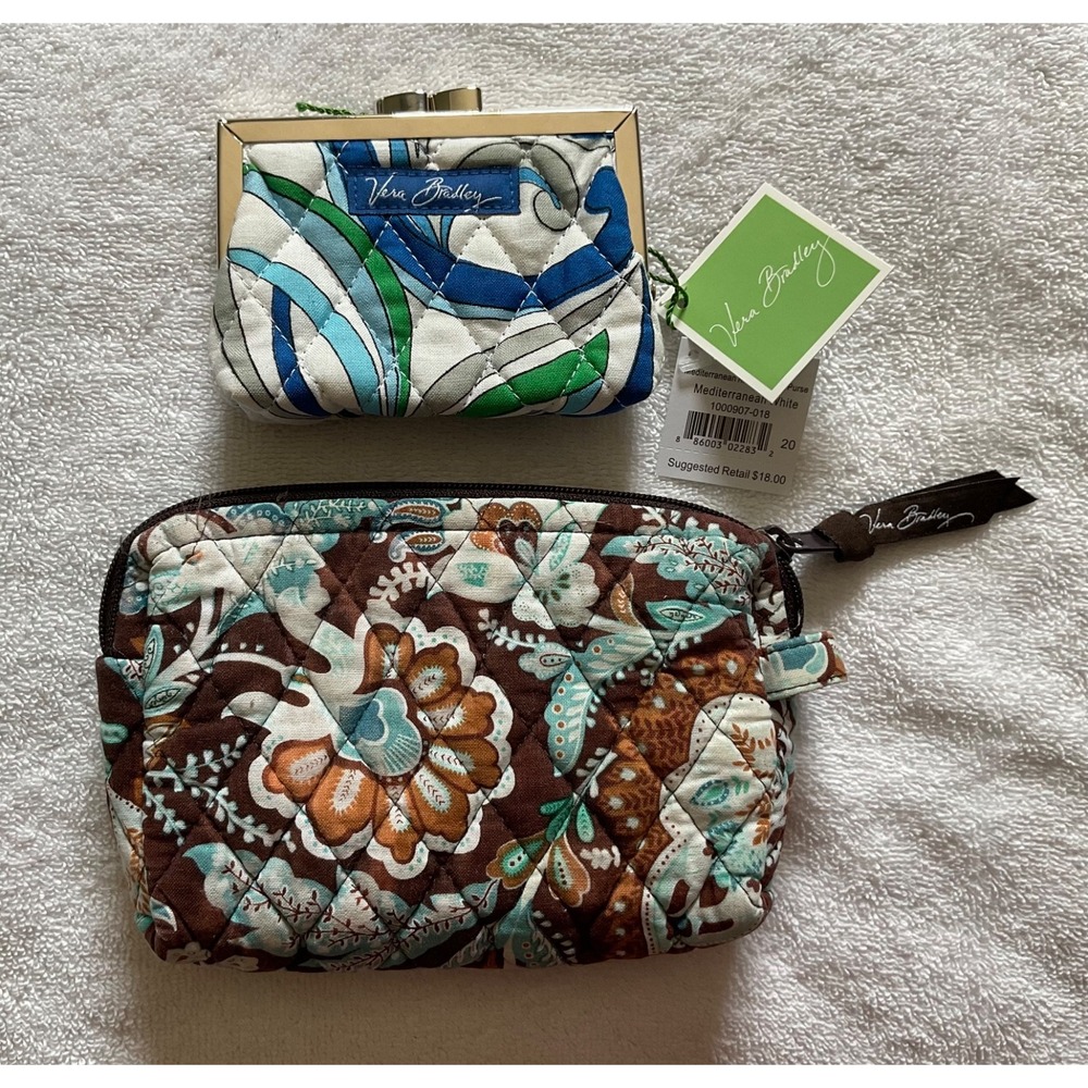 Lot 2 Vera Bradley Cosmetic Bag & Coin Purse "Retired"2006 Java Blue, Medit.Blue - Picture 1 of 12